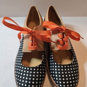 Pilcro Letterpress Polka Dot Flats Orange Ribbon Accent Women Shoes Size 6M